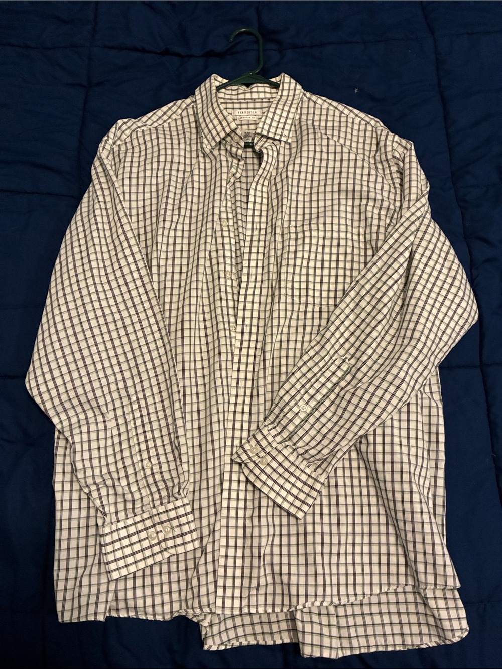 Van Heusen White and Navy Windowpane Dress Shirt